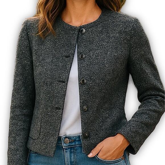 Ann Taylor Boucle Wool Jacket Gray Tweed Classic Fit 2 - Picture 1 of 11